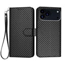 iPhone 17 Pro Max Premium Wallet-etui med rem - kulfiberstruktur - kulsort