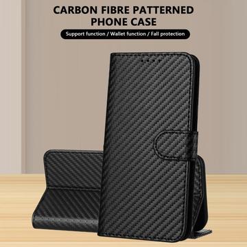 iPhone 17 Pro Max Premium Wallet-etui med rem - kulfiberstruktur - kulsort