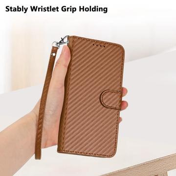 iPhone 17 Pro Max Premium Wallet-etui med rem - kulfiberstruktur - Kulstofkaffe