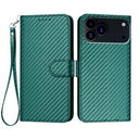 iPhone 17 Pro Max Premium Wallet-etui med rem - kulfiberstruktur - Kulstofgrøn