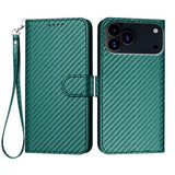 iPhone 17 Pro Max Premium Wallet-etui med rem - kulfiberstruktur - Kulstofgrøn