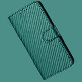 iPhone 17 Pro Max Premium Wallet-etui med rem - kulfiberstruktur - Kulstofgrøn