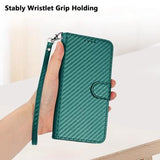 iPhone 17 Pro Max Premium Wallet-etui med rem - kulfiberstruktur - Kulstofgrøn