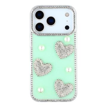 iPhone 17 Pro Max Funklende Kærlighed og Perle Hybrid Cover - Grøn