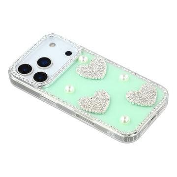 iPhone 17 Pro Max Funklende Kærlighed og Perle Hybrid Cover - Grøn