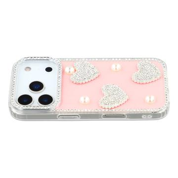 iPhone 17 Pro Max Funklende Kærlighed og Perle Hybrid Cover - Pink