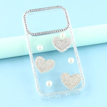 iPhone 17 Pro Max Funklende Kærlighed og Perle Hybrid Cover - gennemsigtig