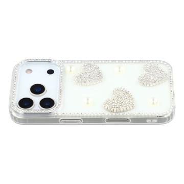 iPhone 17 Pro Max Funklende Kærlighed og Perle Hybrid Cover - Hvid