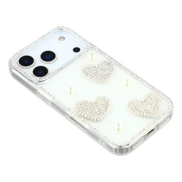 iPhone 17 Pro Max Funklende Kærlighed og Perle Hybrid Cover - Hvid