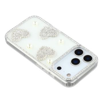 iPhone 17 Pro Max Funklende Kærlighed og Perle Hybrid Cover - Hvid