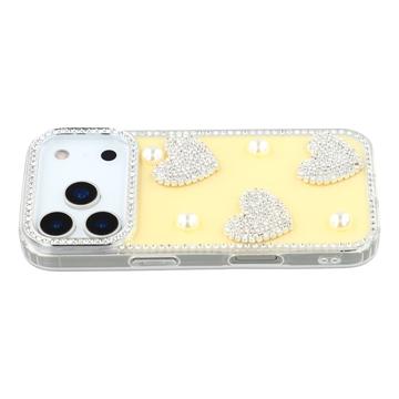 iPhone 17 Pro Max Funklende Kærlighed og Perle Hybrid Cover - Gul