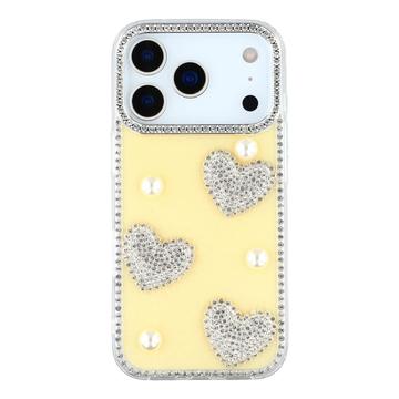 iPhone 17 Pro Max Funklende Kærlighed og Perle Hybrid Cover - Gul