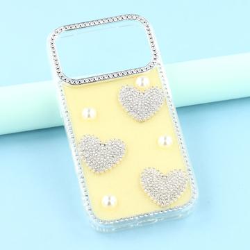 iPhone 17 Pro Max Funklende Kærlighed og Perle Hybrid Cover - Gul