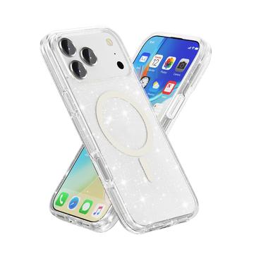 iPhone 17 Pro Max Stylish Glitter Series Hybrid Cover - MagSafe kompatibel - Hvid