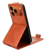iPhone 17 Pro Max lodret flip-etui med stativ - Brun
