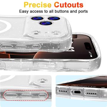 iPhone 17 Pro Max Wave-Edge Laser Glitter MagSafe Cover - Klar