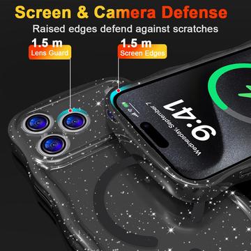 iPhone 17 Pro Max Wave-Edge Laser Glitter MagSafe Cover - Gennemsigtig sort
