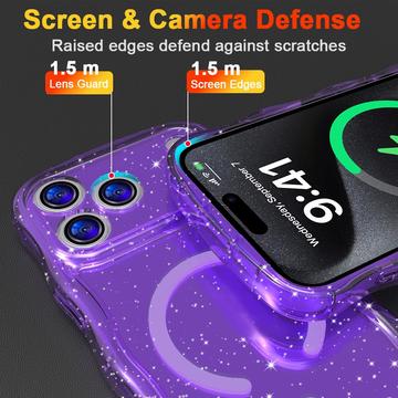iPhone 17 Pro Max Wave-Edge Laser Glitter MagSafe Cover - Gennemsigtig lilla