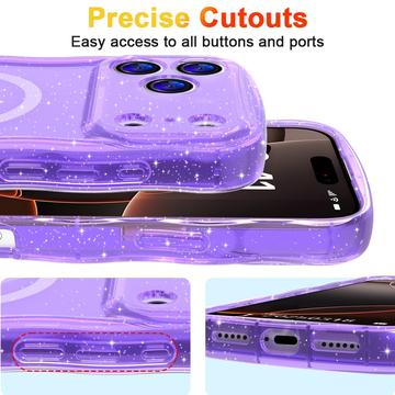 iPhone 17 Pro Max Wave-Edge Laser Glitter MagSafe Cover - Gennemsigtig lilla
