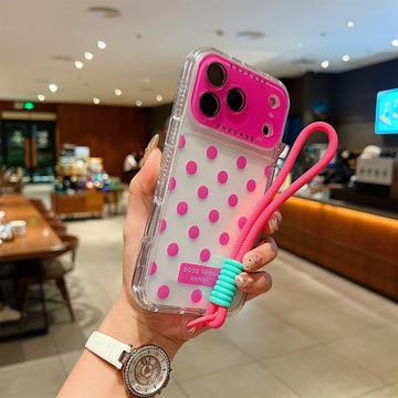 iPhone 17 Pro PC / TPU Cover med linsefilm og rem - Polka Dot - Hot Pink