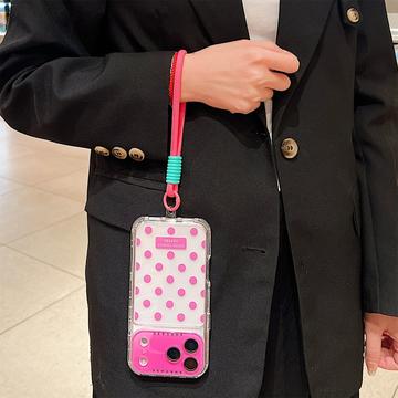 iPhone 17 Pro PC / TPU Cover med linsefilm og rem - Polka Dot - Hot Pink