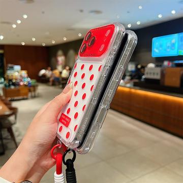 iPhone 17 Pro PC / TPU Cover med linsefilm og rem - Polka Dot - Rød