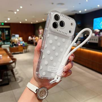iPhone 17 Pro PC / TPU Cover med linsefilm og rem - Polka Dot - Hvid