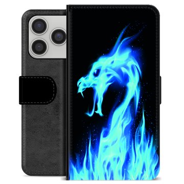 iPhone 17 Pro Premium Flip Cover med Pung - Blå Ild Drage