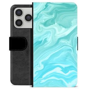 iPhone 17 Pro Premium Flip Cover med Pung - Blå Marmor