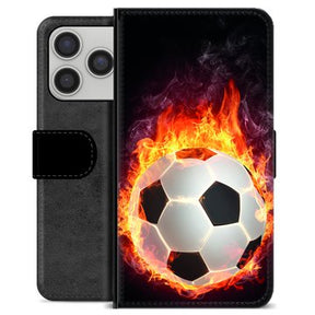 iPhone 17 Pro Premium Flip Cover med Pung - Fodbold Flamme