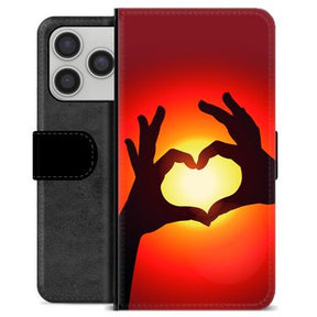 iPhone 17 Pro Premium Flip Cover med Pung - Hjertesilhuet