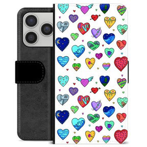 iPhone 17 Pro Premium Flip Cover med Pung - Hjerter