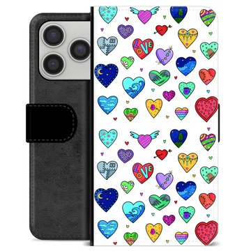 iPhone 17 Pro Premium Flip Cover med Pung - Hjerter