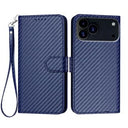 iPhone 17 Pro Premium Wallet-etui med rem - kulfiberstruktur - Kulstofblå