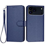 iPhone 17 Pro Premium Wallet-etui med rem - kulfiberstruktur - Kulstofblå