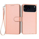iPhone 17 Pro Premium Wallet-etui med rem - kulfiberstruktur - Kulstoflyserød