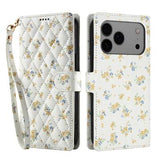 iPhone 17 Pro Rhombisk Blomsterpung - gule blomster