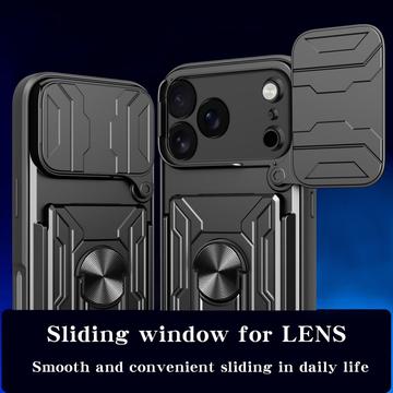 iPhone 17 Pro Roterende Ring Hybrid Cover med Kameraskjold - Sort
