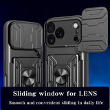 iPhone 17 Pro Roterende Ring Hybrid Cover med Kameraskjold - Sort