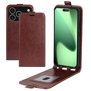 iPhone 17 Pro Vertikal Flip Etui med Kortholder - Brun
