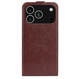 iPhone 17 Pro Vertikal Flip Etui med Kortholder - Brun