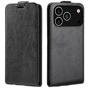 iPhone 17 Pro Vertikal Flip Etui med Kortholder - Sort