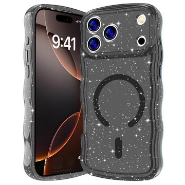 iPhone 17 Pro Wave-Edge Laser Glitter MagSafe Cover - Gennemsigtig sort