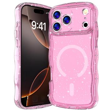 iPhone 17 Pro Wave-Edge Laser Glitter MagSafe Cover - Gennemsigtig pink