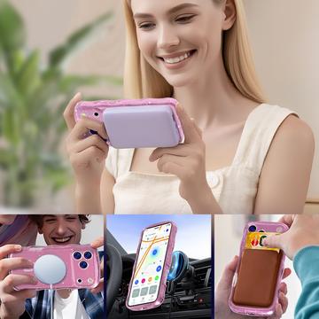 iPhone 17 Pro Wave-Edge Laser Glitter MagSafe Cover - Gennemsigtig pink