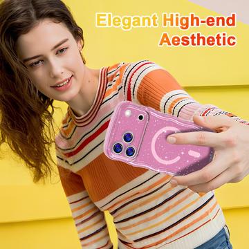 iPhone 17 Pro Wave-Edge Laser Glitter MagSafe Cover - Gennemsigtig pink