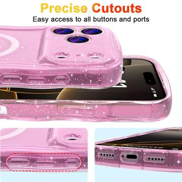 iPhone 17 Pro Wave-Edge Laser Glitter MagSafe Cover - Gennemsigtig pink