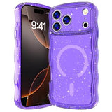 iPhone 17 Pro Wave-Edge Laser Glitter MagSafe Cover - Gennemsigtig lilla