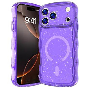 iPhone 17 Pro Wave-Edge Laser Glitter MagSafe Cover - Gennemsigtig lilla