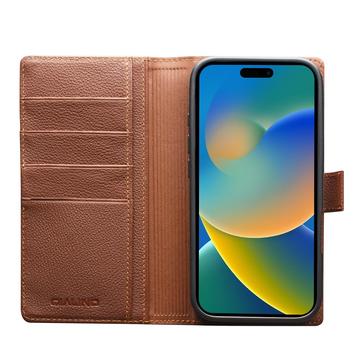 iPhone 17 Qialino 2-i-1 aftagelig pung læderetui - MagSafe-kompatibel - Brun